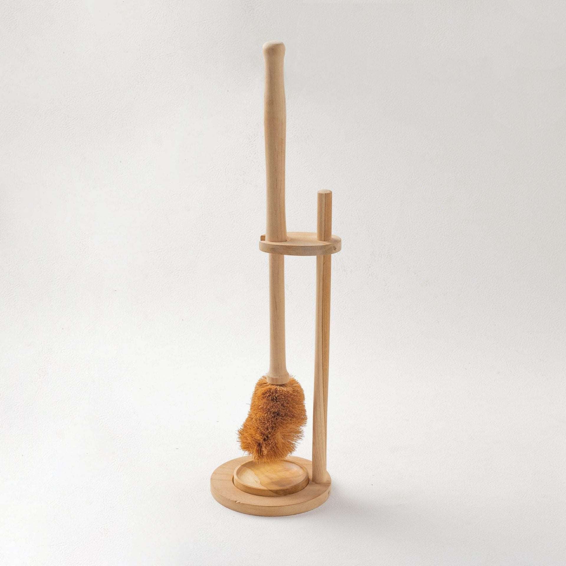 Wooden Toilet Brush with Stand & Bowl