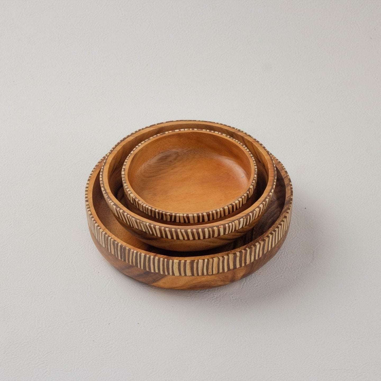 Wooden Bowl with Coconut Shell Inlay