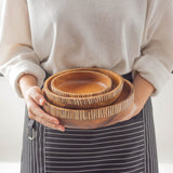 Wooden Bowl with Coconut Shell Inlay