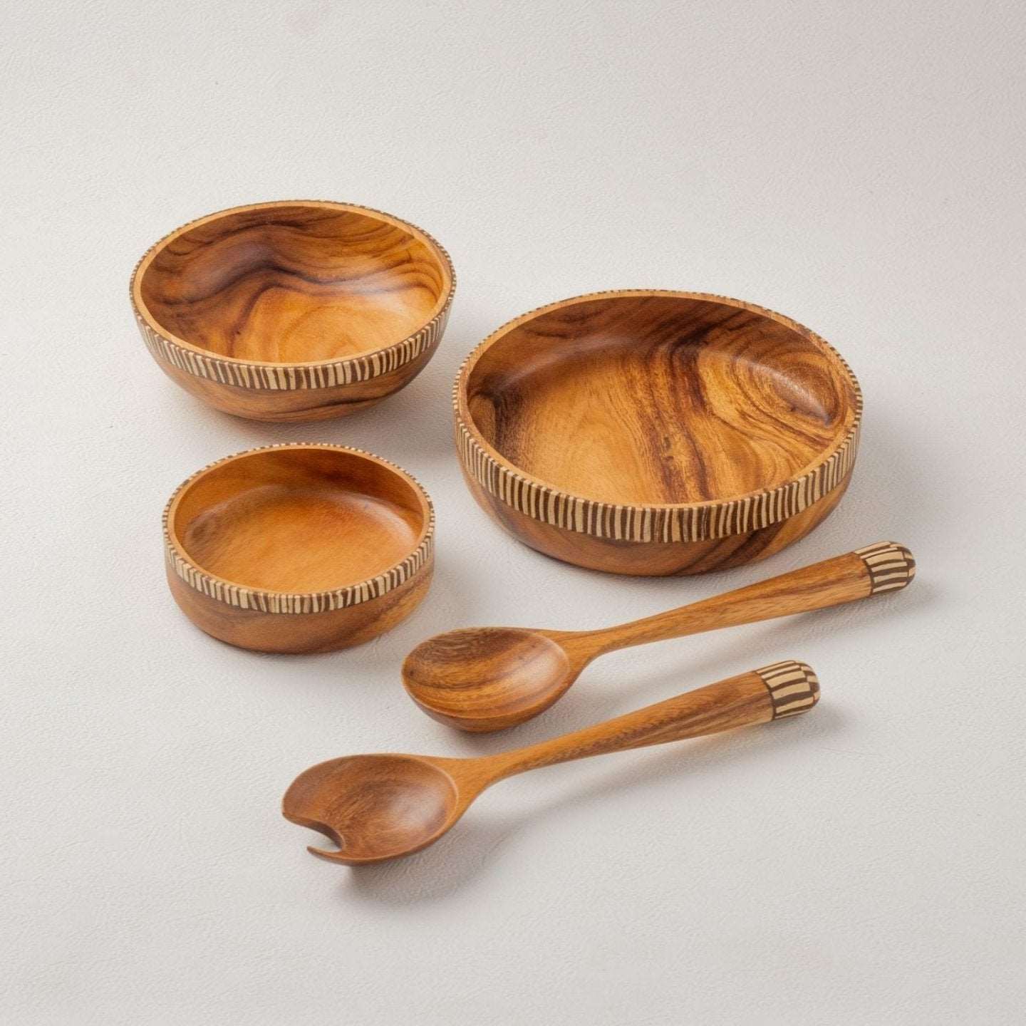 Wooden Bowl with Coconut Shell Inlay