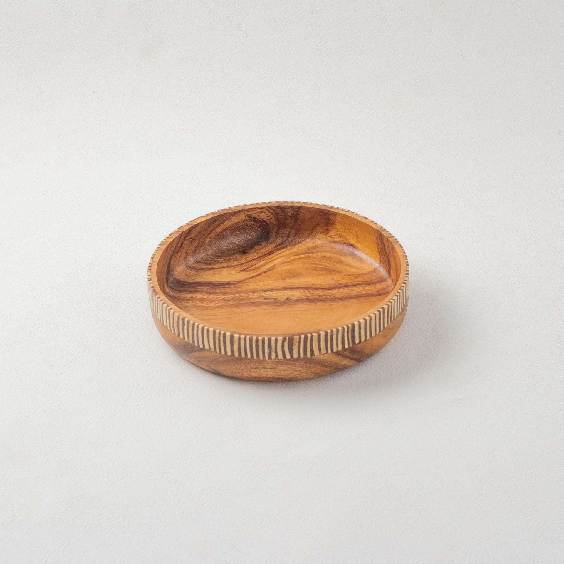 Wooden Bowl with Coconut Shell Inlay