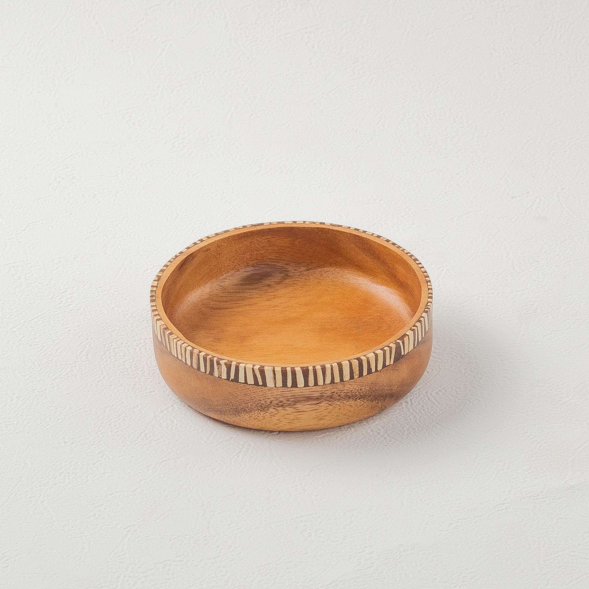 Wooden Bowl with Coconut Shell Inlay